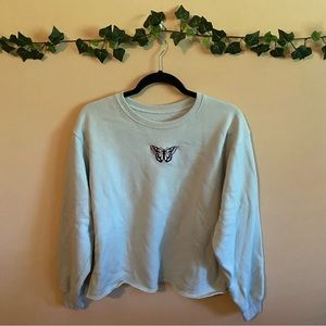 Hollister Embroidered Butterfly Women's Medium Mint Crewneck Sweatshirt